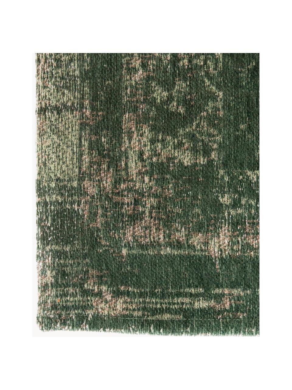 Tapis en chenille Medaillon, Fil de chenille (100 % coton), Vert foncé, larg. 80 x long. 150 cm (taille XS)