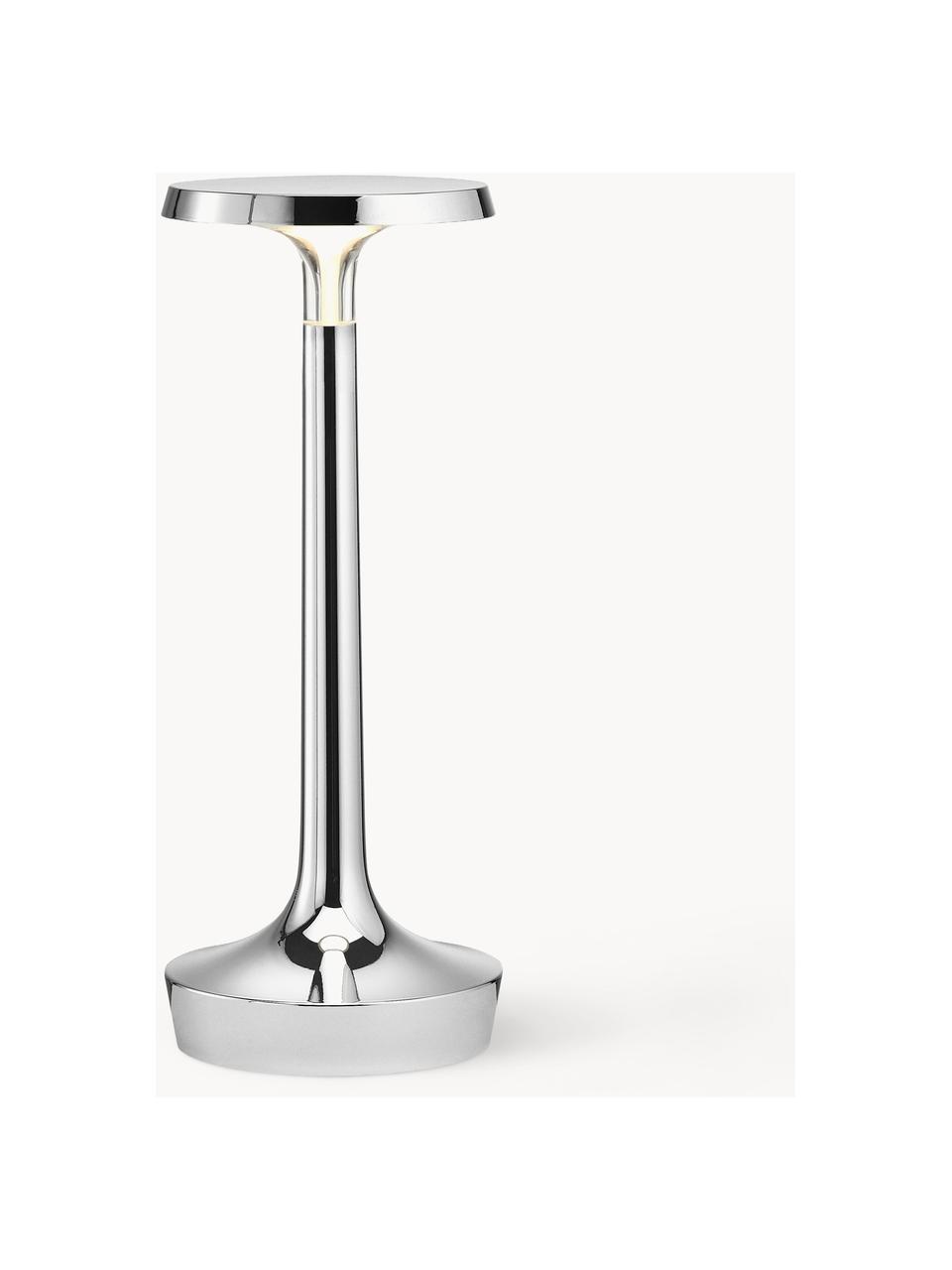 Lámpara de mesa pequeña LED regulable Bonjour, portátil, Plástico, Plateado, Ø 11 x Al 27 cm