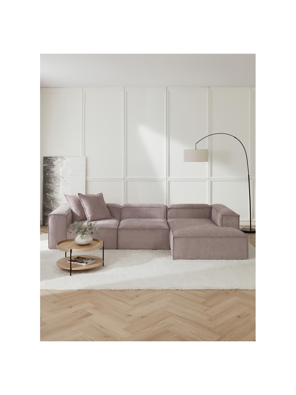 Sofá rinconera modular de pana Lennon, Tapizado: pana (92% poliéster, 8% p, Estructura: madera de pino maciza, ma, Patas: plástico Este producto es, Pana gris pardo, An 327 x F 180 cm, chaise longue izquierda