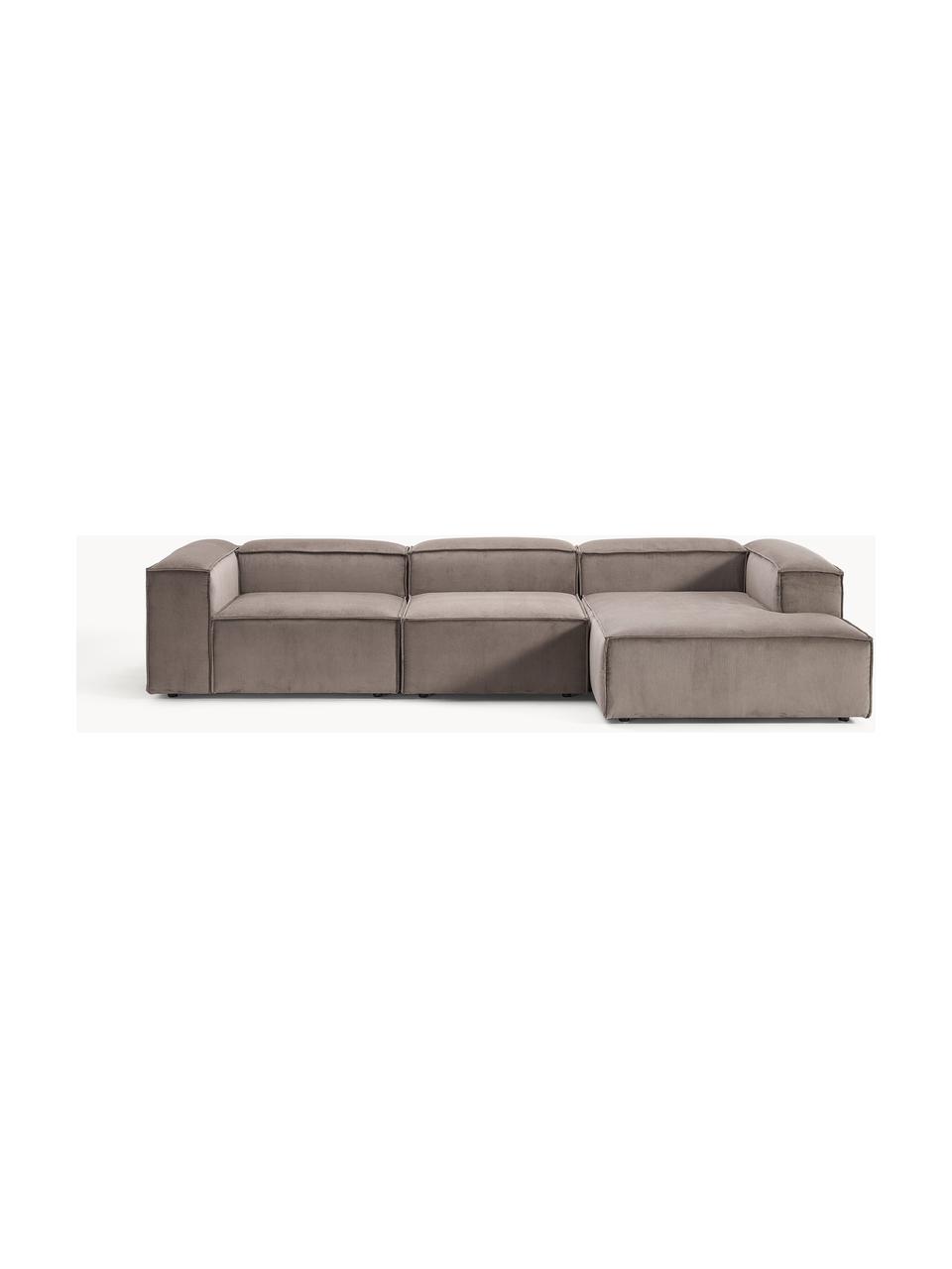 Sofá rinconera modular de pana Lennon, Tapizado: pana (92% poliéster, 8% p, Estructura: madera de pino maciza, ma, Patas: plástico Este producto es, Pana gris pardo, An 327 x F 180 cm, chaise longue izquierda