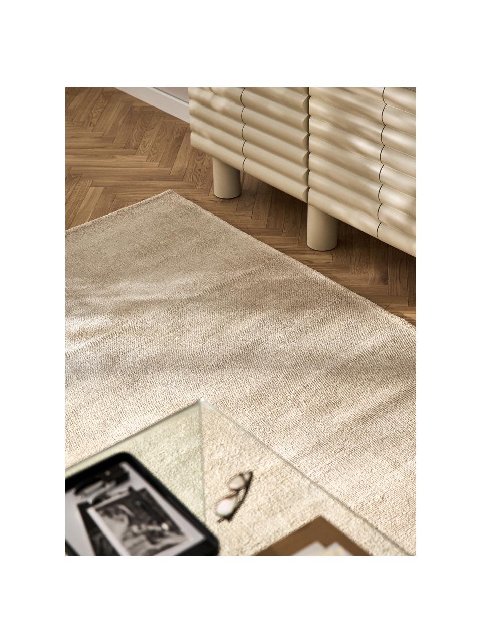 Handgewebter Kurzflor-Teppich Ainsley, 60 % Polyester, GRS-zertifiziert
40 % Wolle, Hellbeige, B 80 x L 150 cm (Grösse XS)