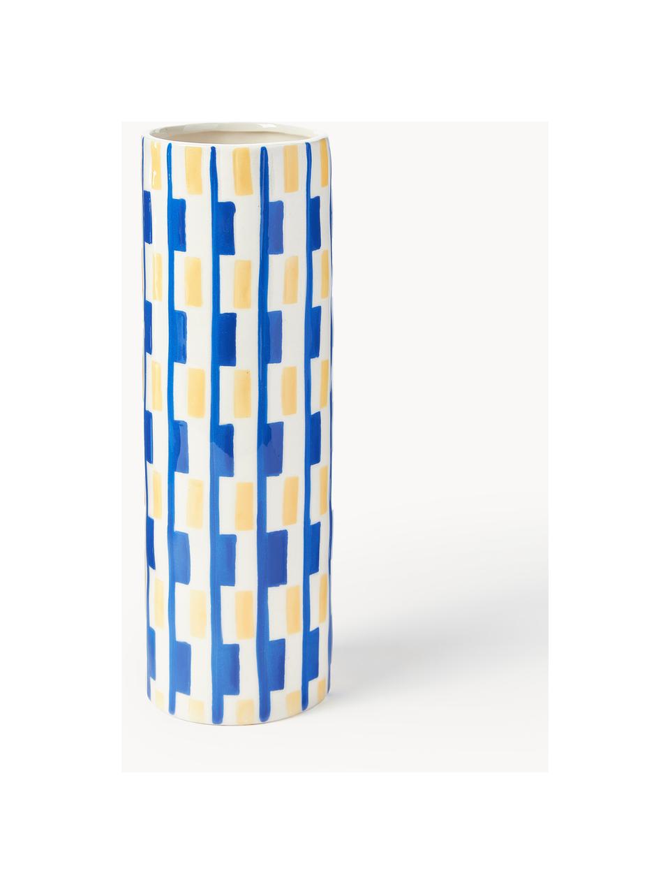 Vase en porcelaine fait main Clash, haut. 24 cm, Porcelaine, Bleu, jaune pâle, blanc cassé, Ø 8 x haut. 24 cm