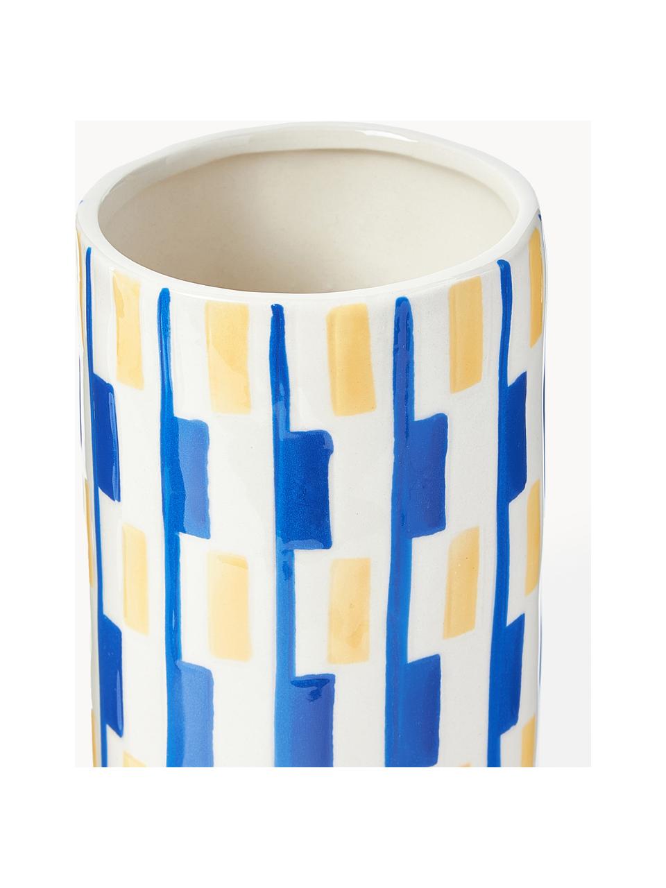 Vase en porcelaine fait main Clash, haut. 24 cm, Porcelaine, Bleu, jaune pâle, blanc cassé, Ø 8 x haut. 24 cm