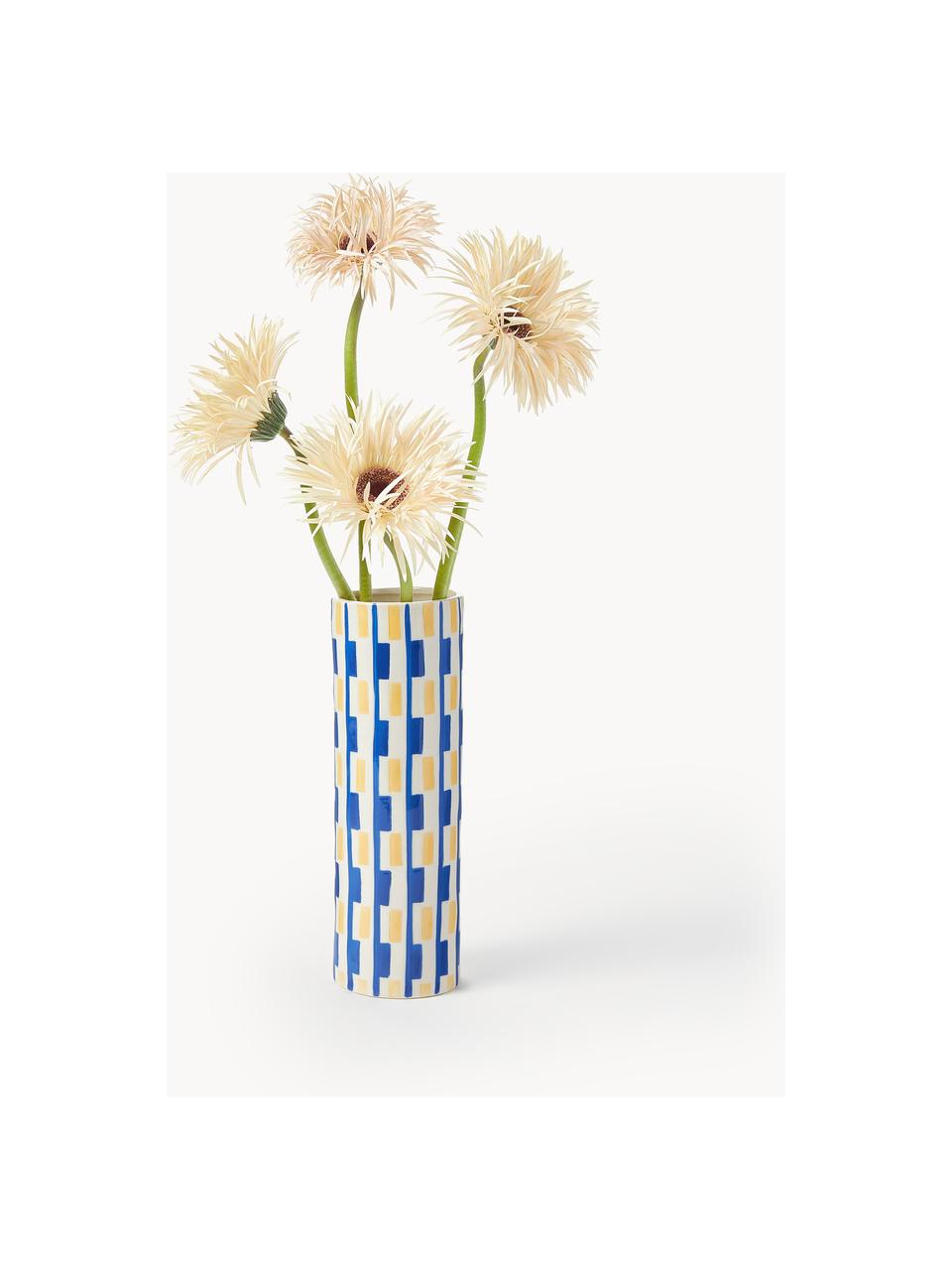 Vase en porcelaine fait main Clash, haut. 24 cm, Porcelaine, Bleu, jaune pâle, blanc cassé, Ø 8 x haut. 24 cm