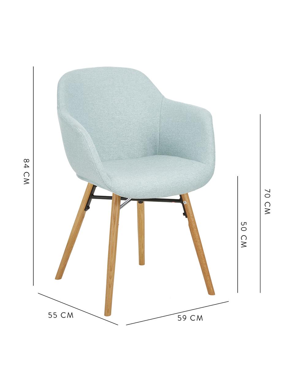 Armstoel Fiji met houten poten, Bekleding: polyester, Poten: massief eikenhout, Geweven stof lichtblauw, poten eikenhoutkleurig, B 59 x D 55 cm