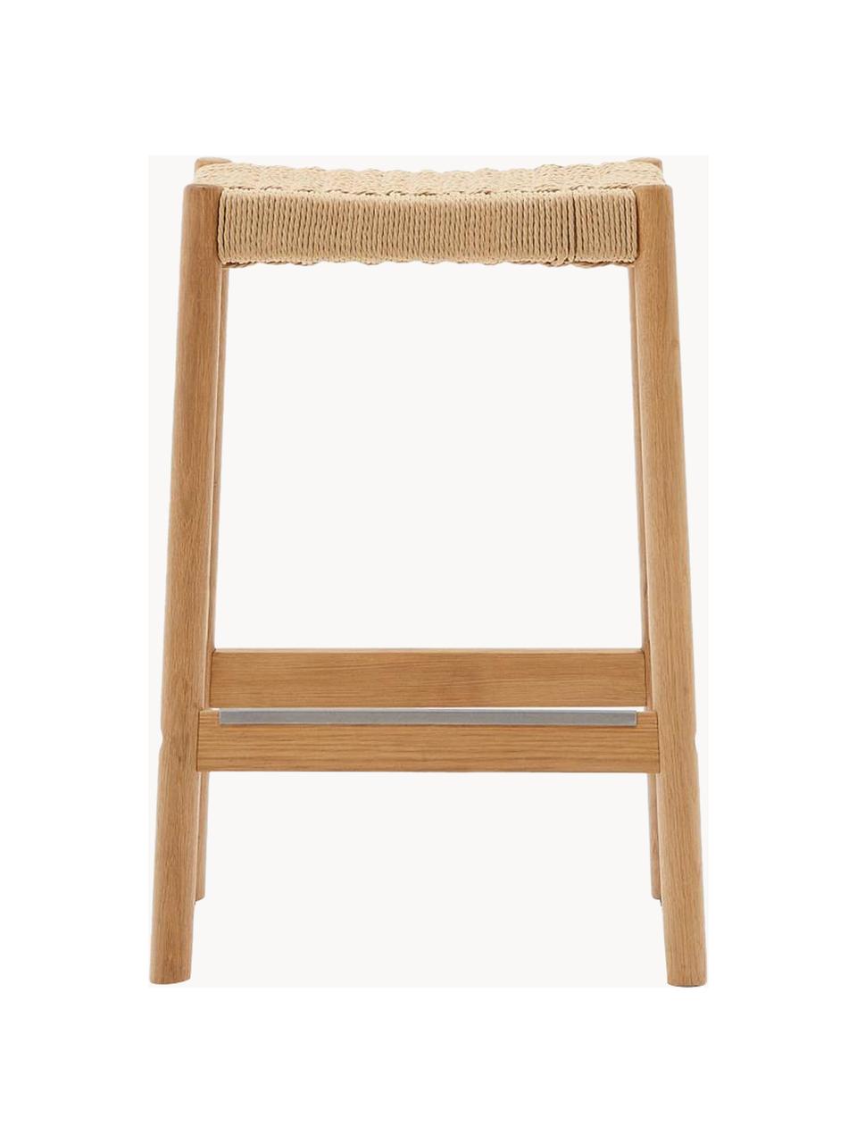 Eichenholz-Thekenhocker Yalia mit geflochtener Sitzfläche, Sitzfläche: Papierseil, Gestell: Eichenholz, lackiert Dies, Beige, Eichenholz hell, B 45 x H 66 cm