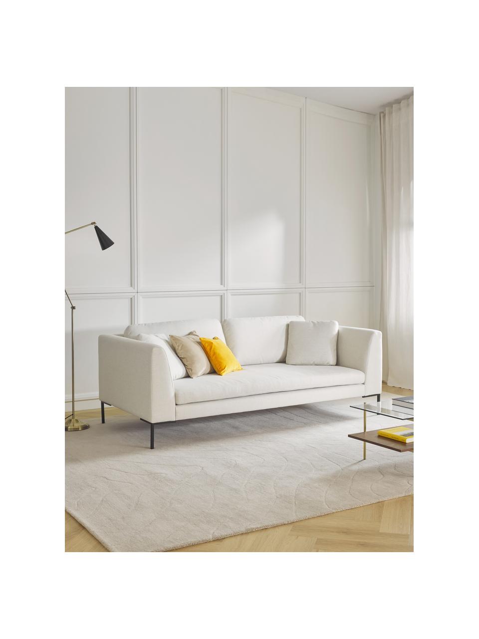 Divano 3 posti con piedini in metallo Emma, Rivestimento: poliestere 100.000 cicli , Struttura: legno di pino massiccio, , Piedini: metallo laccato a polvere, Tessuto bianco latte, Larg. 227 x Prof. 100 cm