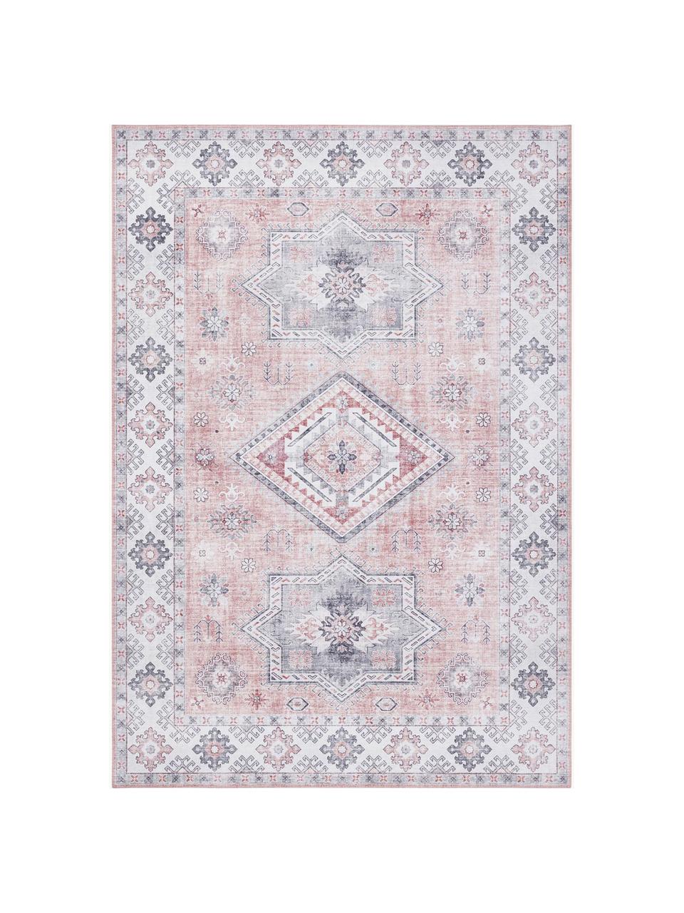 Passatoia in stile vintage Gratia, 100% poliestere, Tonalità di rosa e grigio, Larg. 160 x Lung. 230 cm (taglia M)