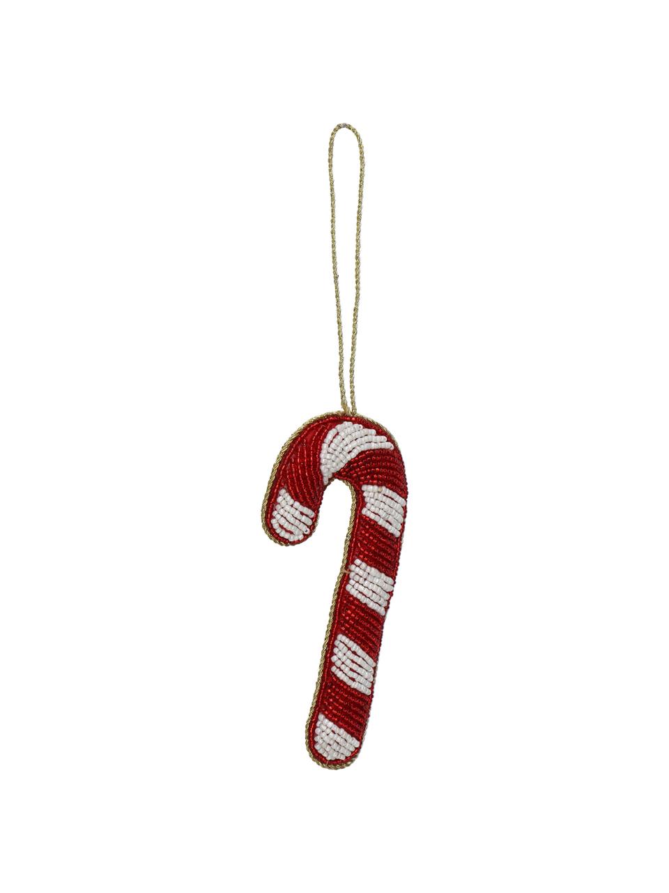 Adono navideño de abalorios Candy Cane, Perlas de plástico, Rojo, blanco, An 3 x Al 13 cm