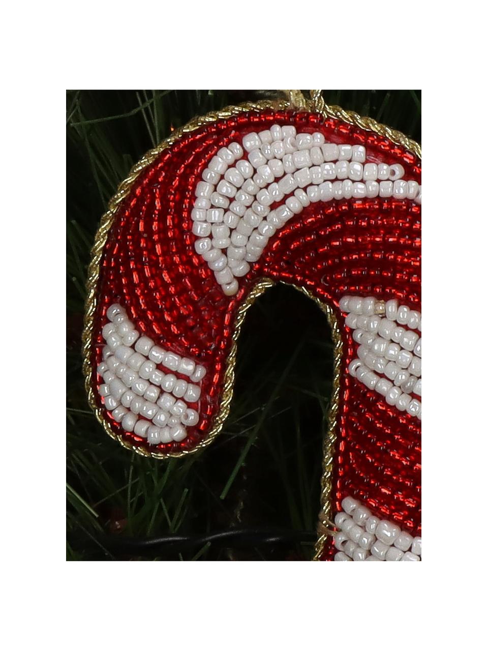 Adono navideño de abalorios Candy Cane, Perlas de plástico, Rojo, blanco, An 3 x Al 13 cm