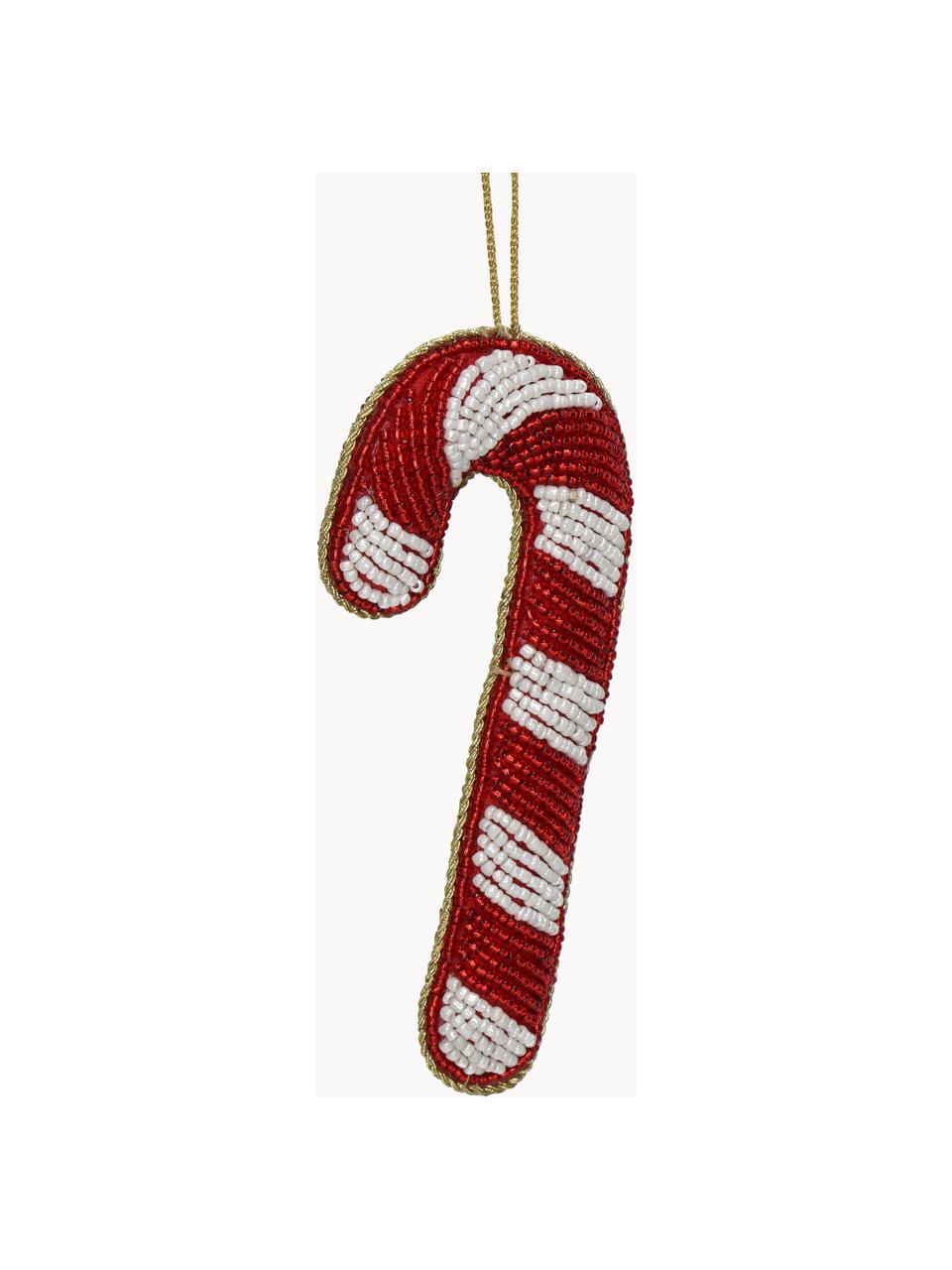 Adono navideño de abalorios Candy Cane, Perlas de plástico, Rojo, blanco, An 3 x Al 13 cm