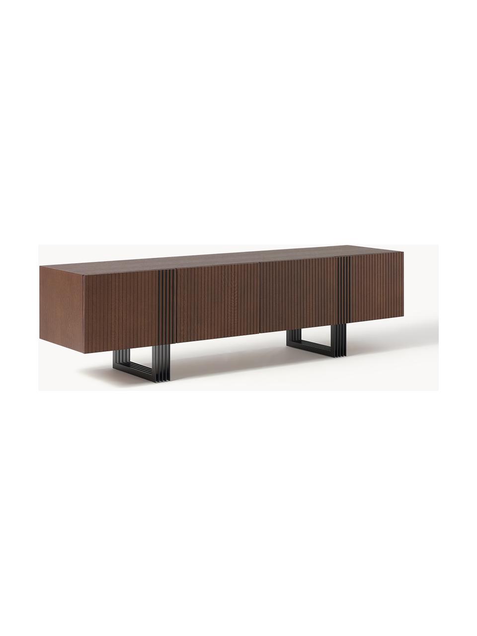 Houten tv-meubel Ross, Poten: metaal Dit product is gem, Eikenhout, donkerbruin gelakt, B 180 cm, H 50 cm