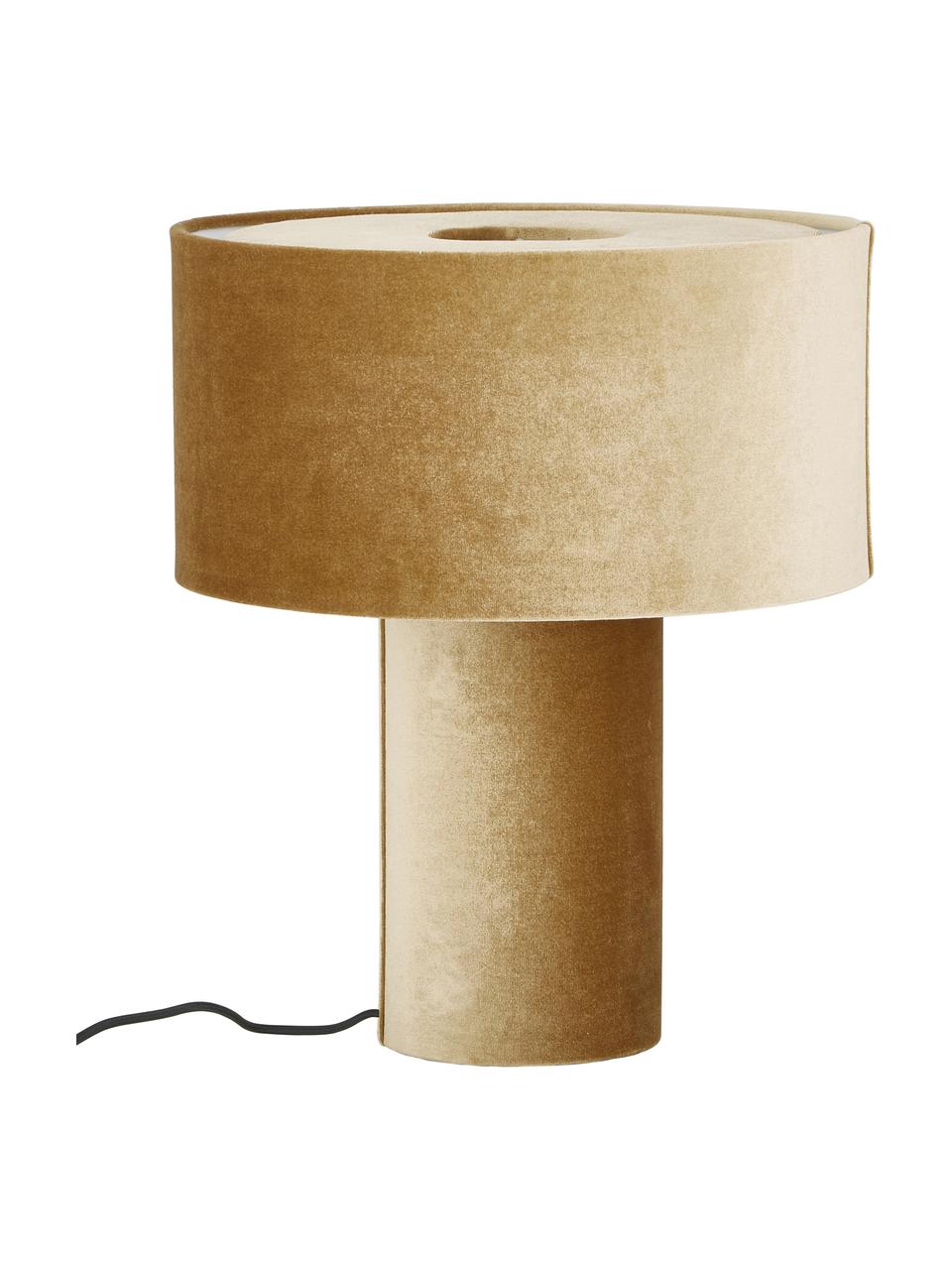 Lampa stołowa z aksamitu Ron, Musztardowy aksamit, Ø 30 x 35 cm