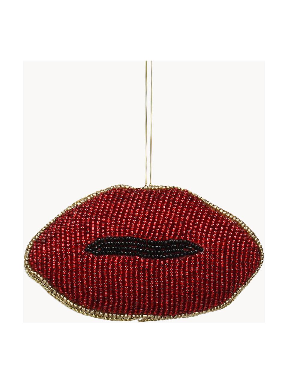 Baumanhänger Lips, 2 Stück, Glasperlen, Rot, Schwarz, Goldfarben, B 11 x H 6 cm