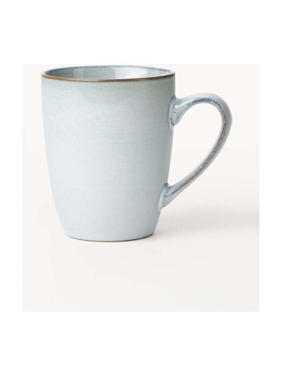 Tasses artisanales en grès Thalia, 2 élém., Grès cérame, Bleu ciel avec bordure foncée, Ø 9 x haut. 11 cm, 300 ml