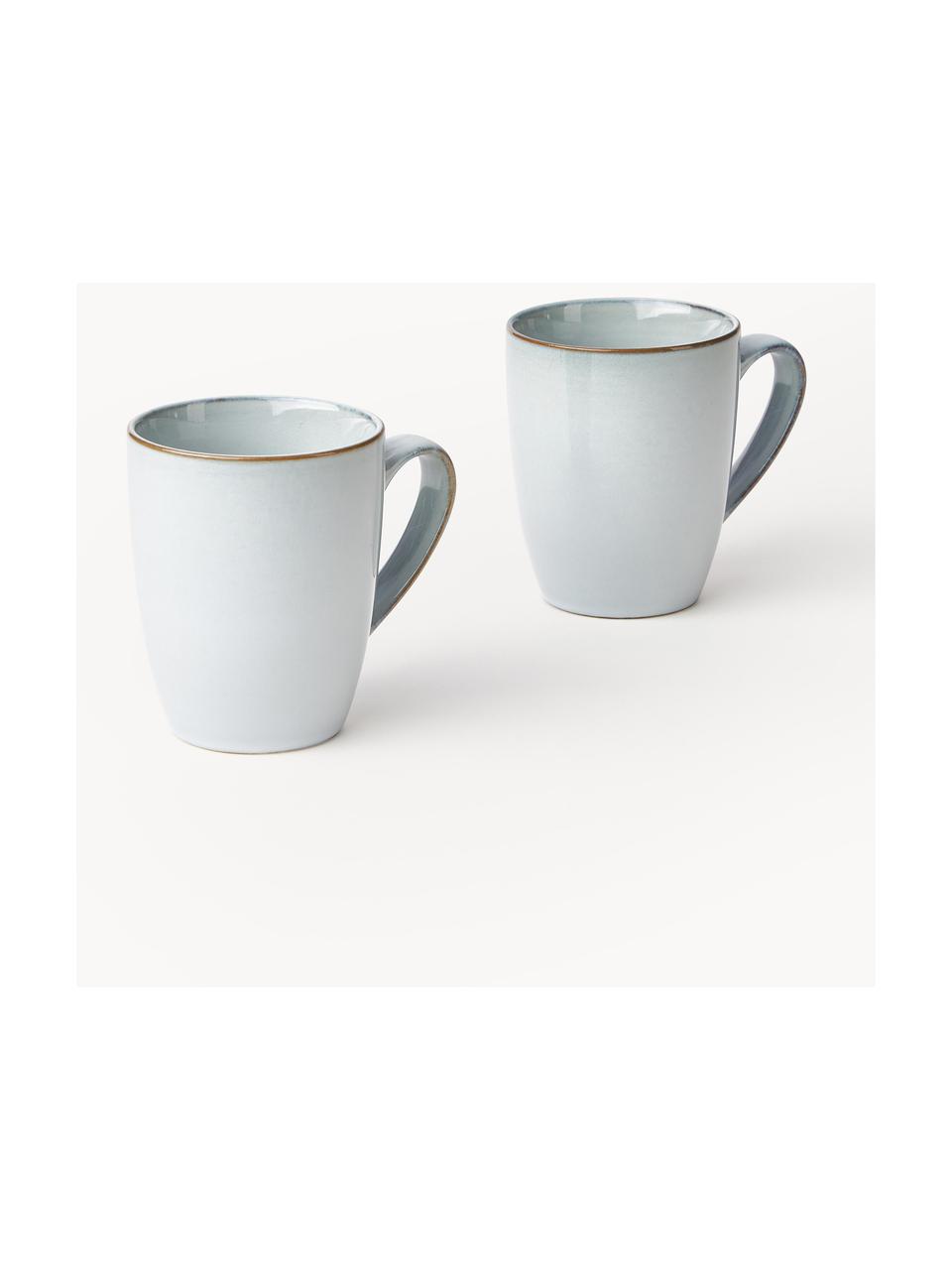 Tasses artisanales en grès Thalia, 2 élém., Grès cérame, Bleu ciel avec bordure foncée, Ø 9 x haut. 11 cm, 300 ml