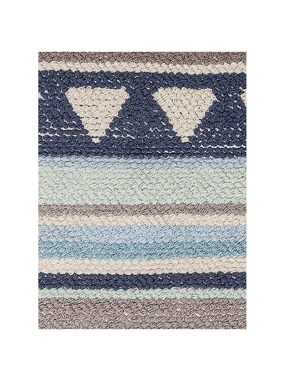 Tappeto in cotone con nappe Nagou, Cotone, Tonalità blu, grigio, beige, Larg. 60 x Lung. 90 cm