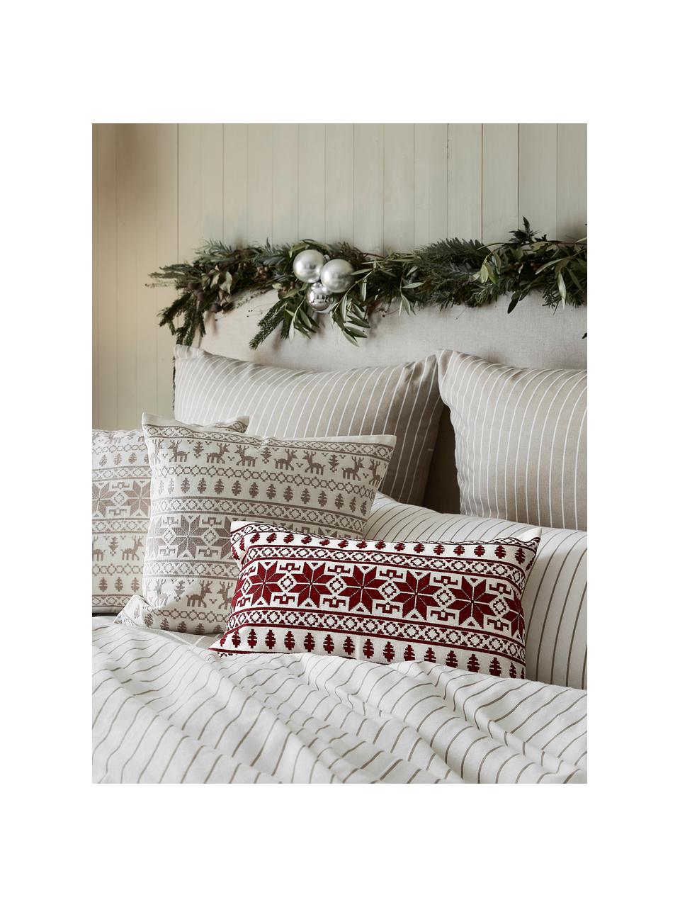 Bestickte Kissenhülle Orkney mit norwegischer Ziernaht, 100 % Baumwolle, Beige, Cremeweiß, B 45 x L 45 cm