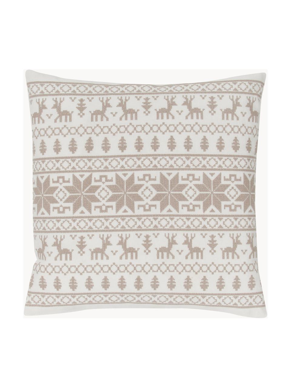 Housse de coussin 45x45 brodée à motif norvégien Orkney, 100 % coton, Beige, blanc crème, larg. 45 x long. 45 cm