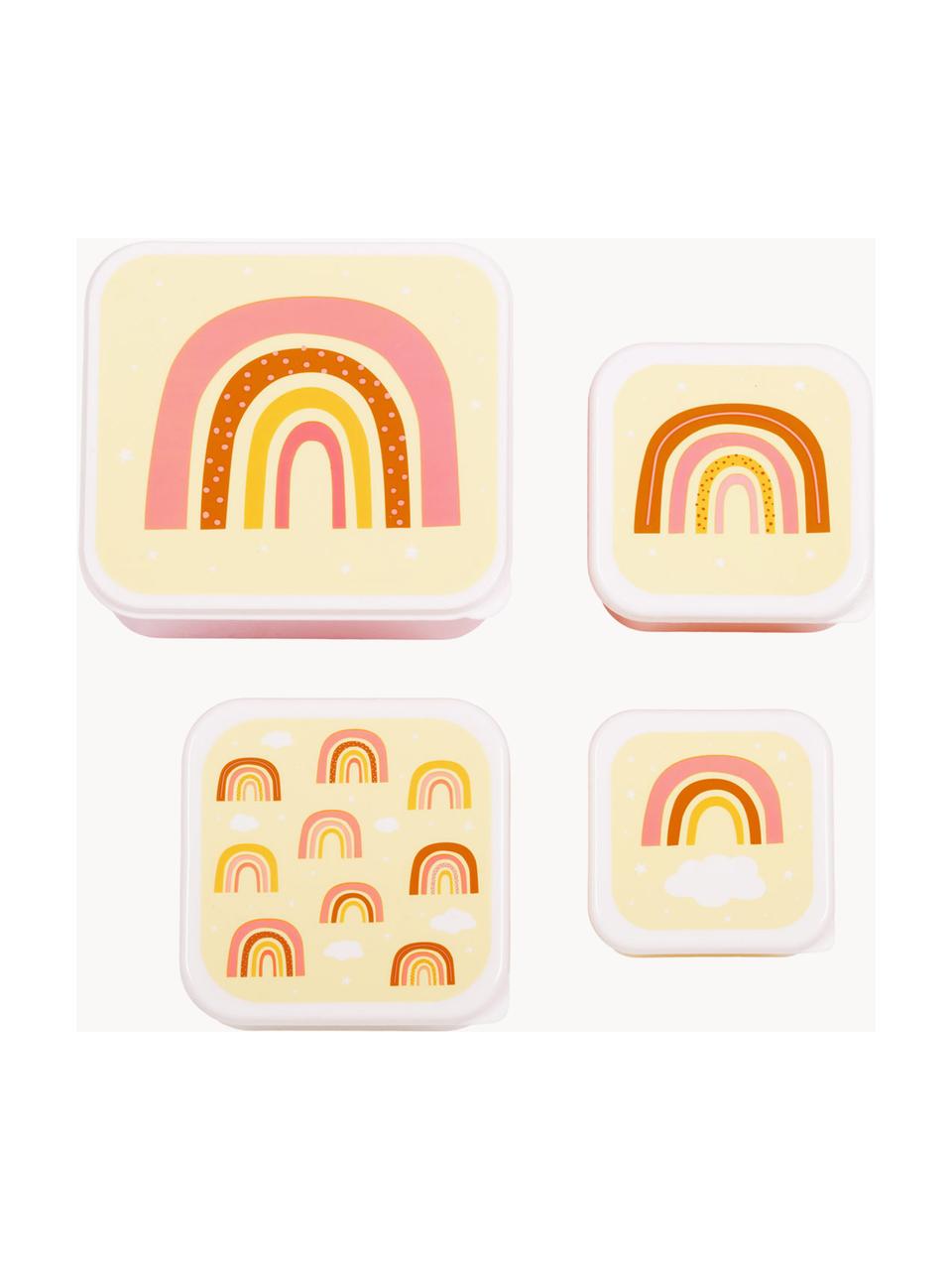Kinderlunchboxen Rainbows, set van 4, Kunststof, Lichtgeel, lichtroze, meerkleurig, Set met verschillende formaten