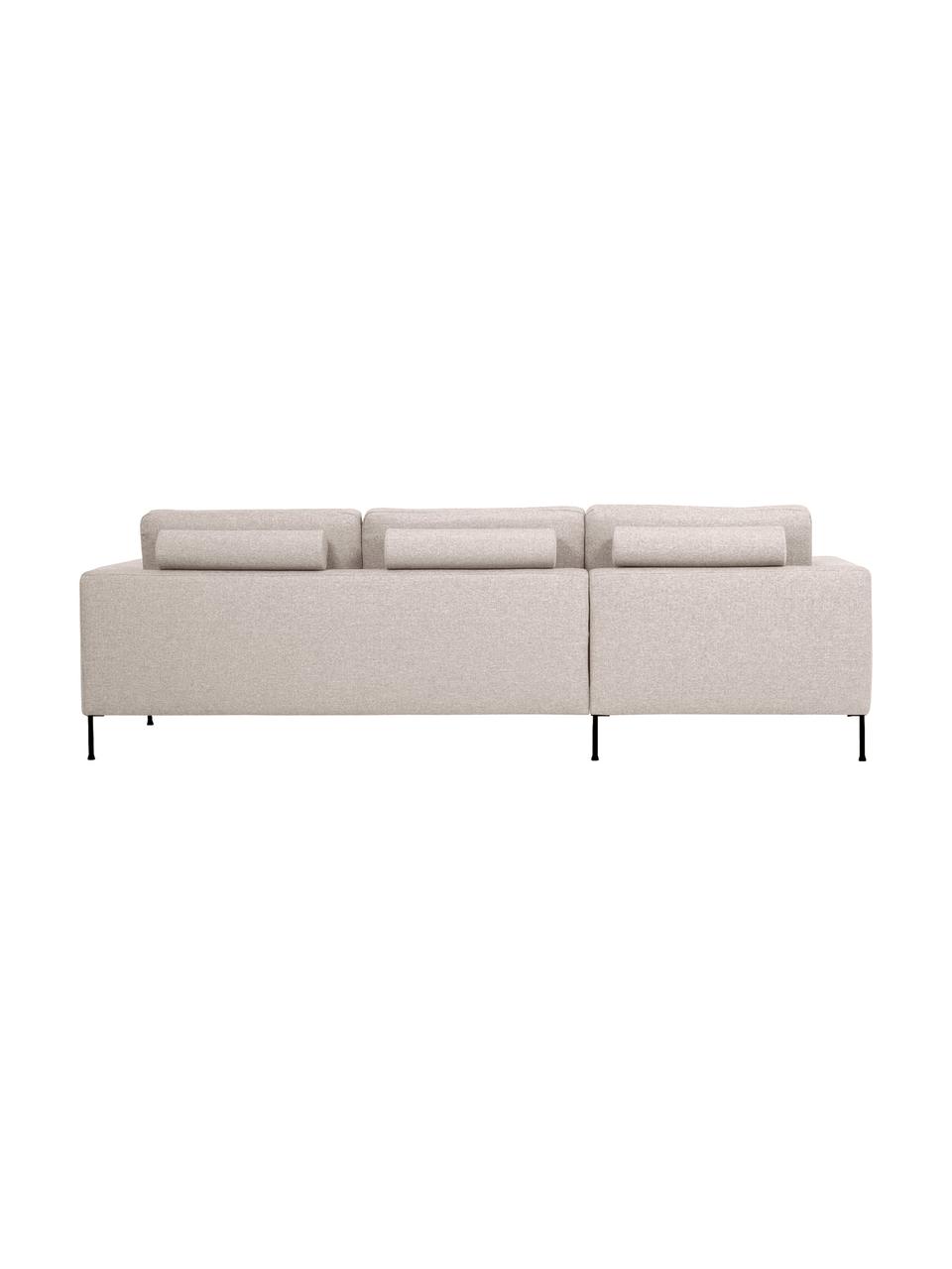 Divano angolare 3 posti Cucita, Rivestimento: tessuto (100% poliestere), Struttura: legno di pino massiccio, , Piedini: metallo verniciato, Tessuto beige chiaro, Larg. 262 x Prof. 163 cm, chaise longue a sinistra
