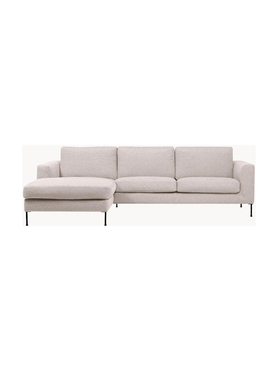 Sofa narożna Cucita (3-osobowa), Tapicerka: tkanina (100% poliester) , Stelaż: lite drewno sosnowe z cer, Nogi: metal lakierowany Ten pro, Jasnobeżowa tkanina, S 262 x G 163 cm, lewostronna
