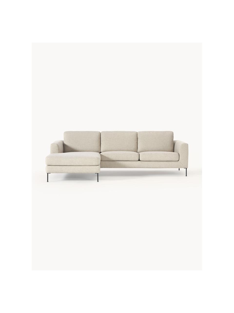 Divano angolare 3 posti Cucita, Rivestimento: tessuto (100% poliestere), Struttura: legno di pino massiccio, Piedini: metallo laccato Questo pr, Tessuto beige chiaro, Larg. 262 x Prof. 163 cm, chaise longue a sinistra