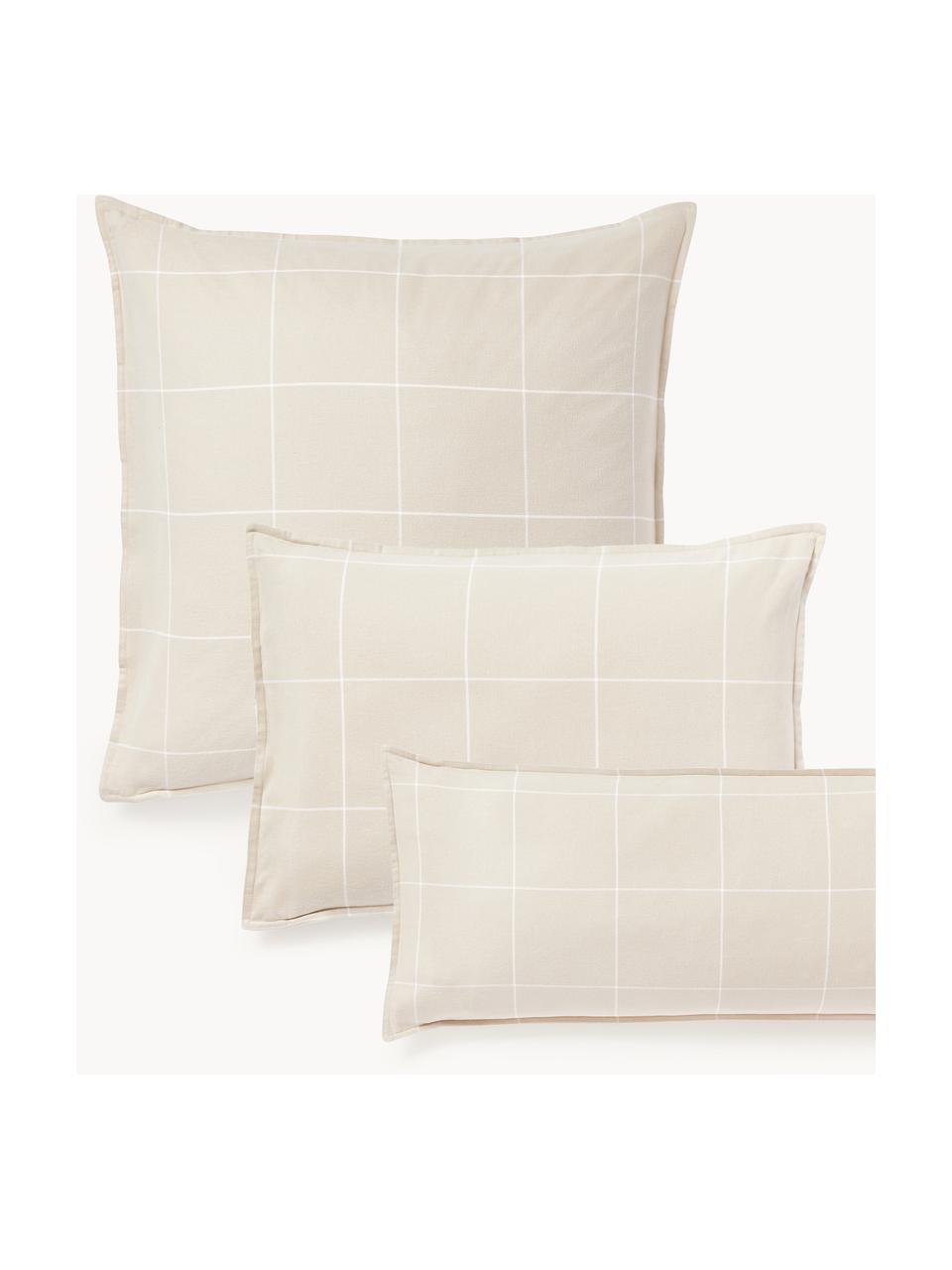 Funda de almohada doble cara de franela a cuadros Noelle, Beige claro, blanco, An 45 x L 110 cm