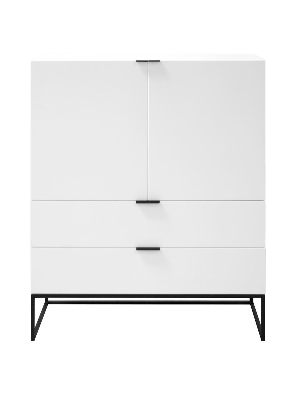 Weisses Highboard Kobe mit Türen, Korpus: Weiss, matt Gestell und Griffe: Schwarz, matt, 100 x 120 cm