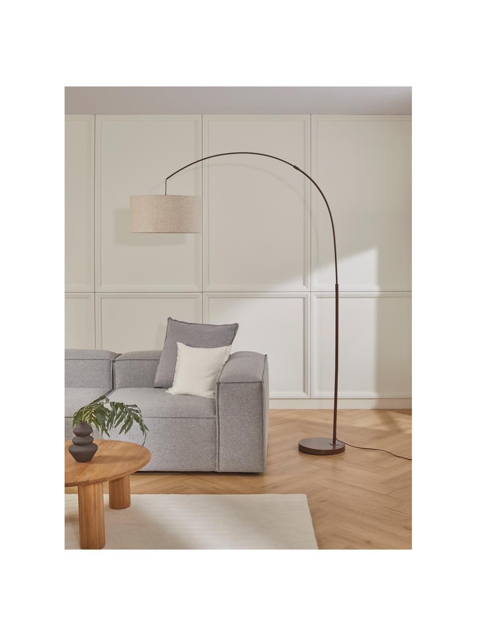 Lámpara arco grande Niels, Pantalla: lino, Cable: cubierto en tela, Beige, marrón, An 157 x Al 218 cm