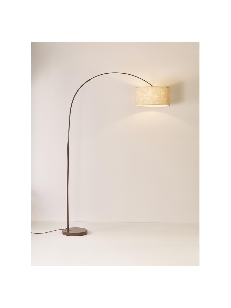 Lámpara arco grande Niels, Pantalla: lino, Cable: cubierto en tela, Beige, marrón oscuro, Al 218 cm