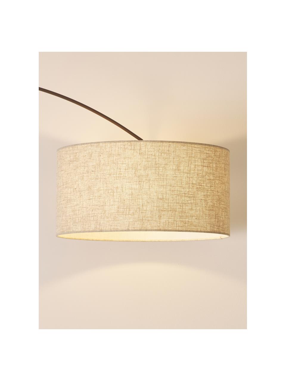 Grote booglamp Niels, Lampvoet: gepoedercoat metaal, Lampenkap: linnen, Beige, donkerbruin, H 218 cm