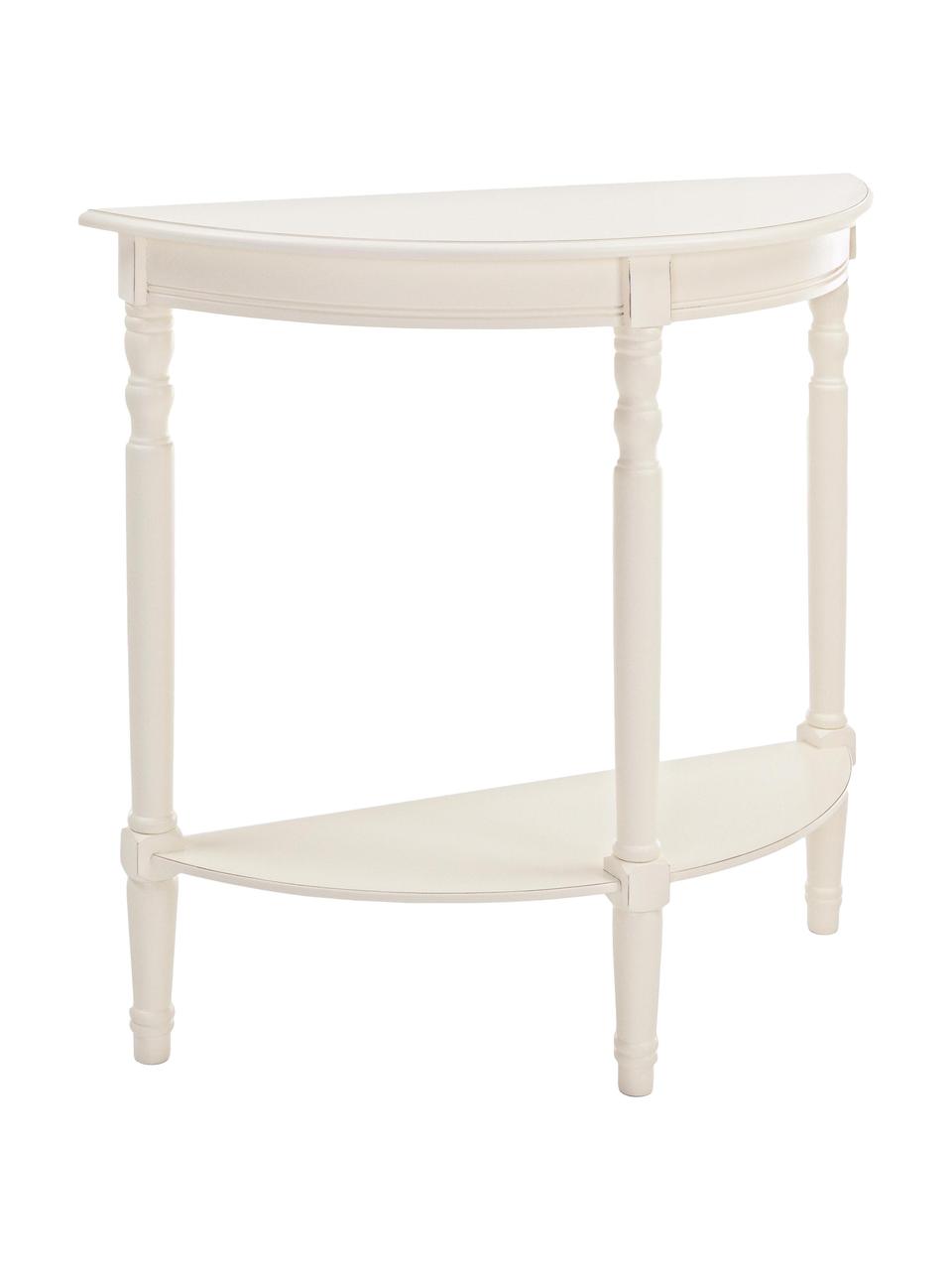 Consolle semicircolare Amabel, Gambe: legno di pino verniciato, Ripiani: pannello di fibra a media, Bianco, Larg. 81 x Prof. 30 cm