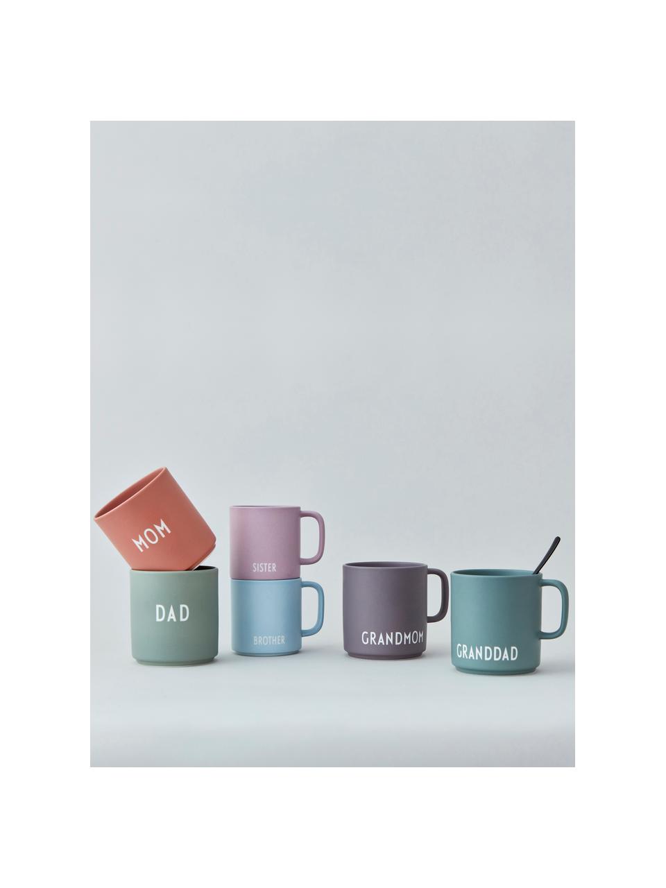 Dizajnová kávová šálka s rôznymi nápismi na prednej a zadnej strane Favourite GRANDDAD/LOVE, Smaragdová, matná, biela