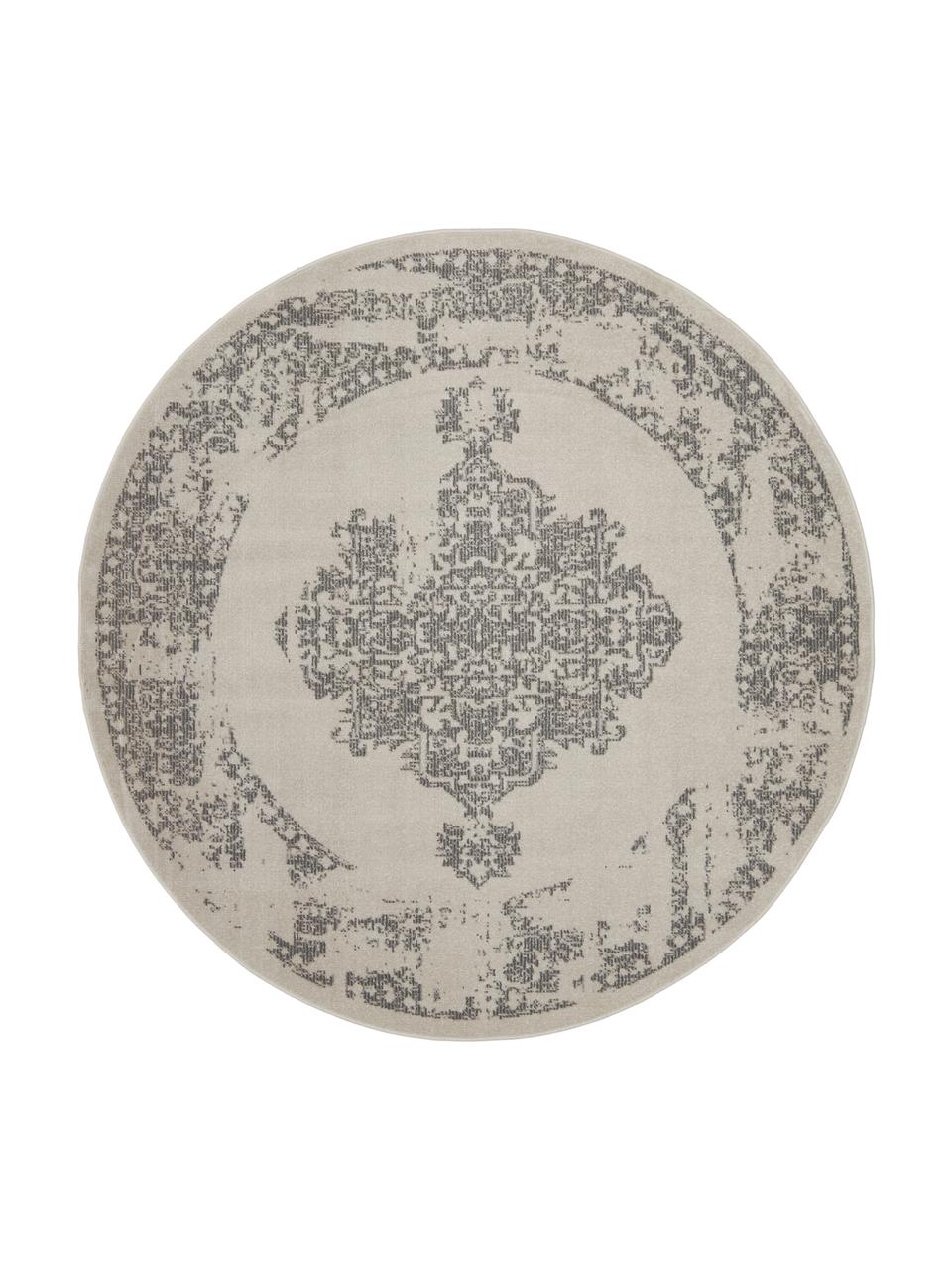 Tapis rond gris extérieur / intérieur style vintage Diana, 100 % polypropylène, Gris, Ø 150 cm (taille M)