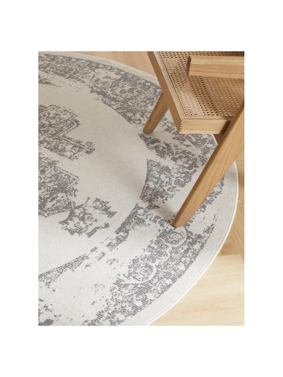 Tapis rond gris extérieur / intérieur style vintage Diana, 100 % polypropylène, Gris, Ø 150 cm (taille M)