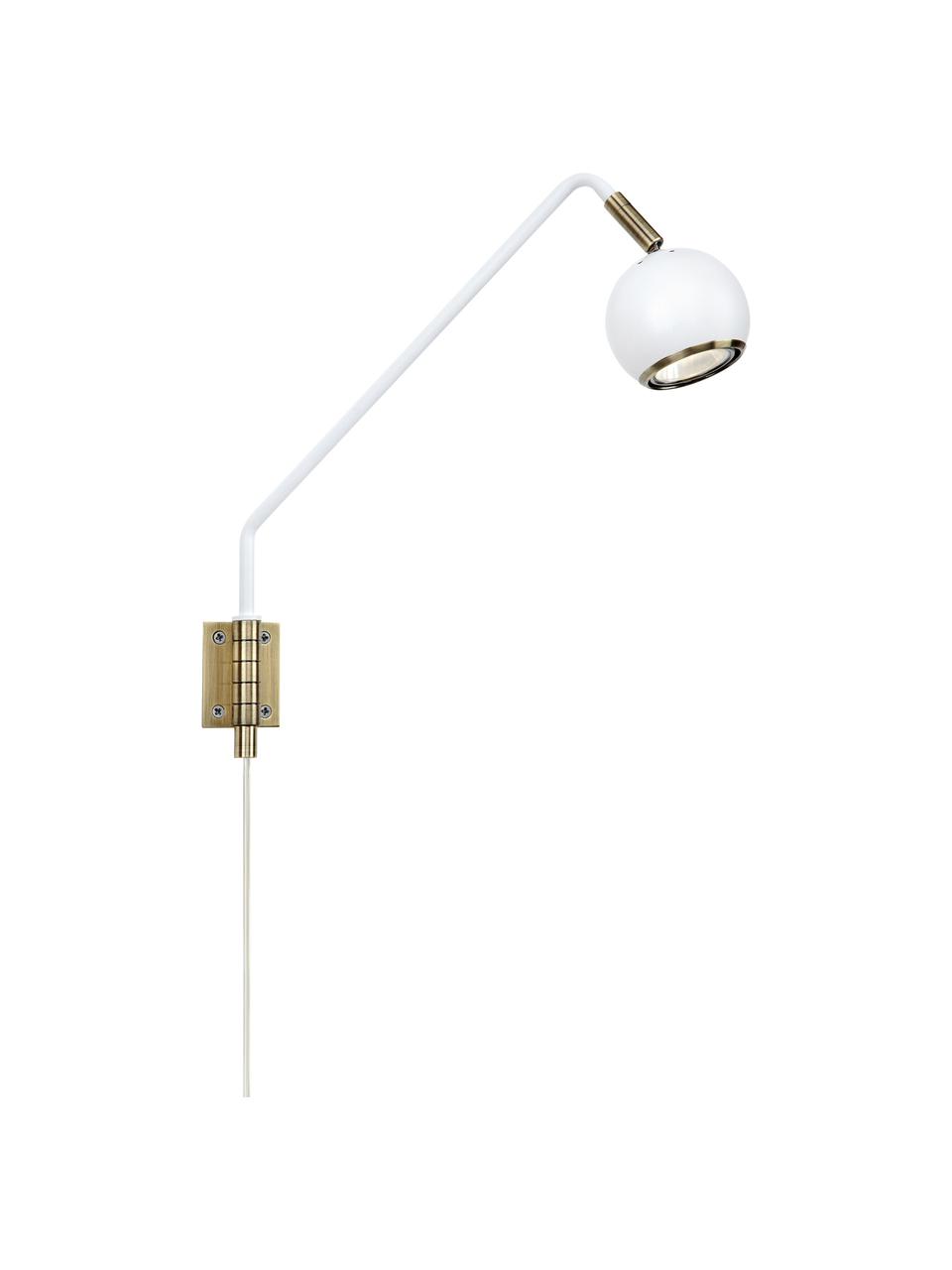 Verstelbare wandlamp Coco met stekker, Lampenkap: gecoat metaal, Frame: gecoat metaal, Decoratie: geborsteld metaal, Wit, goudkleurig, D 33 x H 33 cm