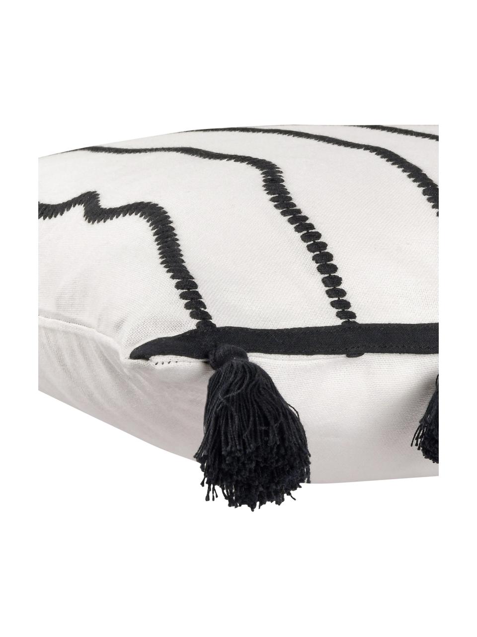 Housse de coussin à houppes Blanket, Noir, blanc