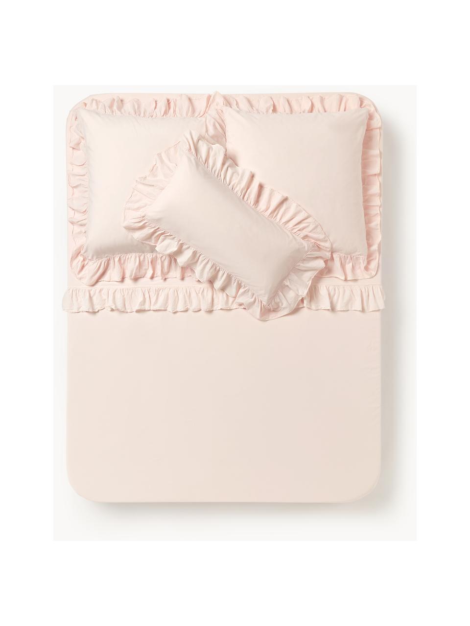 Sábana encimera de algodón lavado Louane, Melocotón, Cama 150/160 cm (240 x 280 cm)