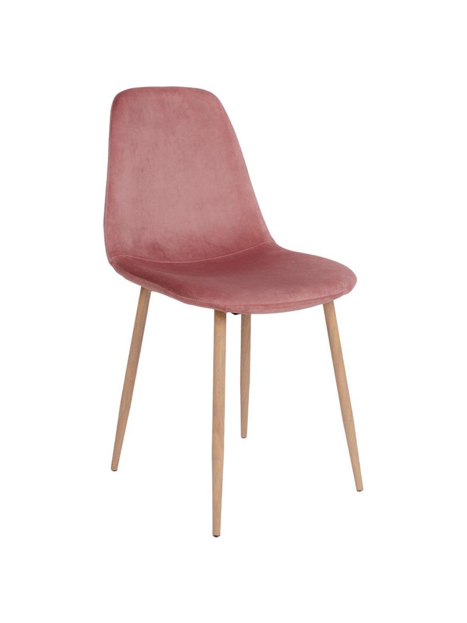 Krzesło tapicerowane z aksamitu Stockholm, Tapicerka: aksamit poliestrowy, Nogi: metal powlekany, Bladoróżowy aksamit, jasny brązowy, S 47 x G 50 cm