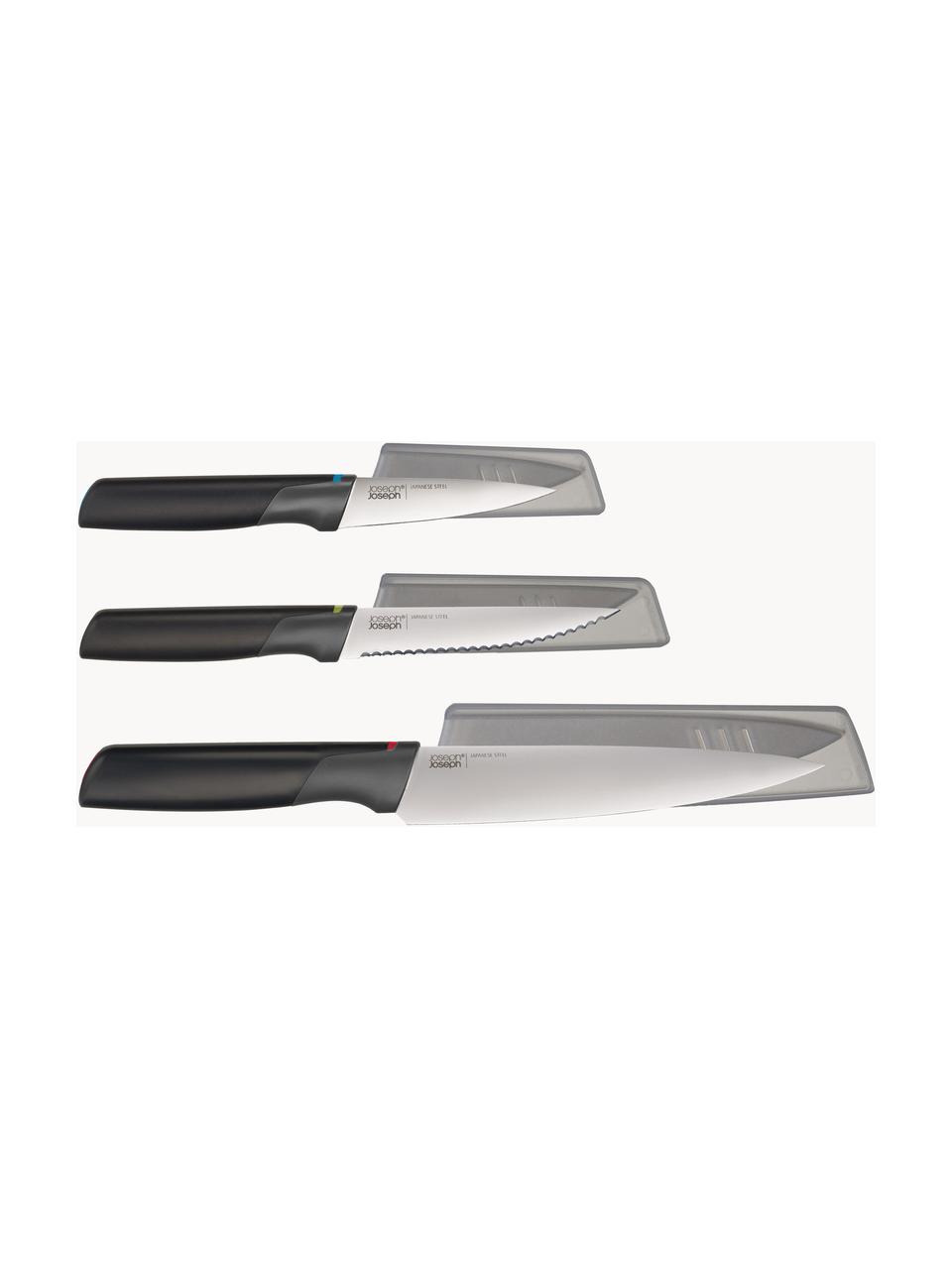 Set de cuchillos Elevate, 3 uds., Acero inoxidable, Negro, plateado, Set de diferentes tamaños