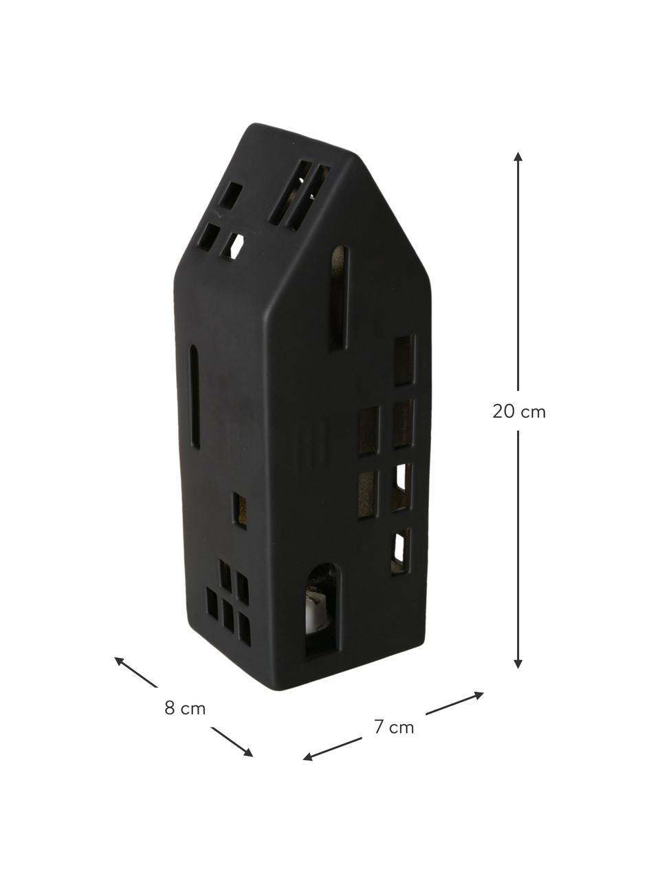 LED lichthuisje Hygga van porselein, H 20 cm, Porselein, Zwart, B 7 x H 20 cm