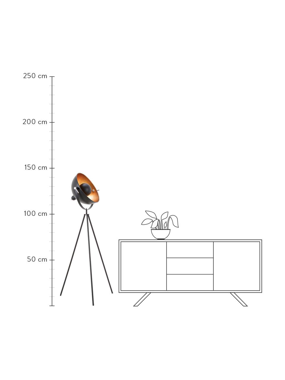 Tripod Stehlampe Captain im Industrial-Style, Dekor: Metall, Lampenfuß: Metall, pulverbeschichtet, Schwarz, Ø 39 x H 145 cm