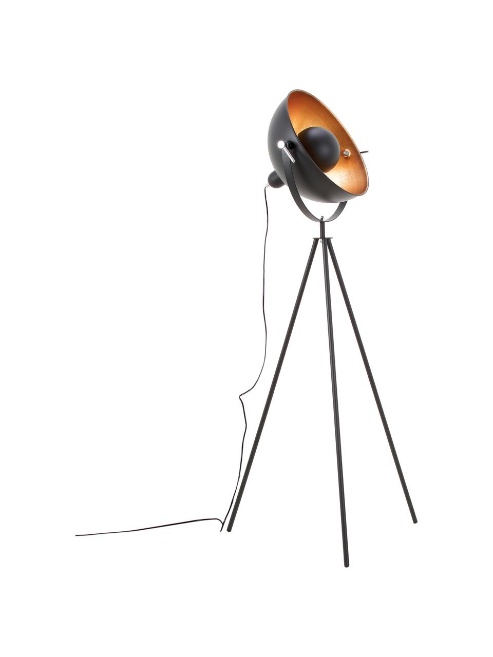 Tripod vloerlamp Captain in industrieel design, Decoratie: metaal, Lampvoet: gepoedercoat metaal, Zwart, Ø 39 x H 145 cm