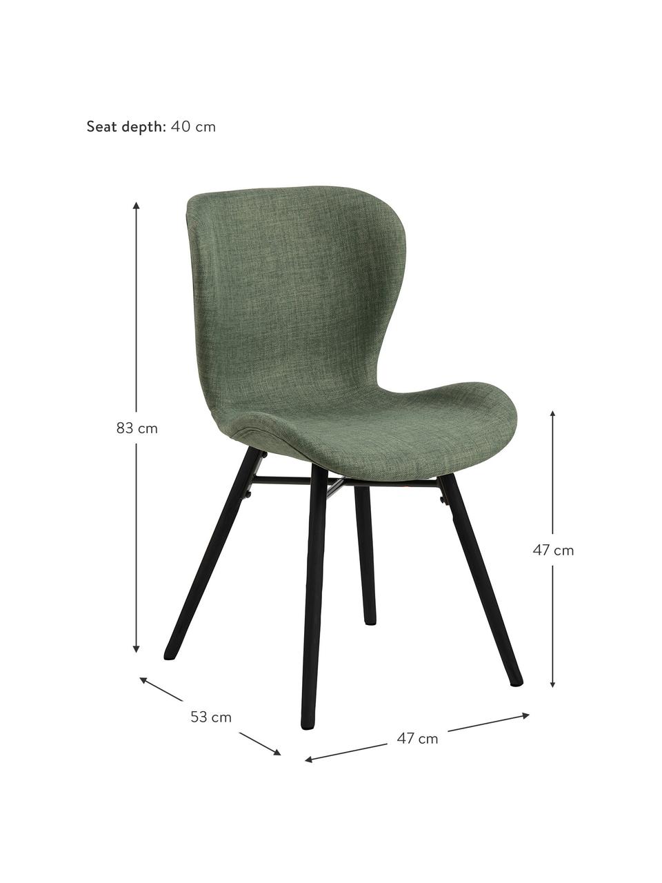 Krzesło tapicerowane Batilda, 2 szt., Tapicerka: 100% poliester, Nogi: drewno kauczukowe, powlek, Zielona tkanina, czarny, S 47 x G 53 cm