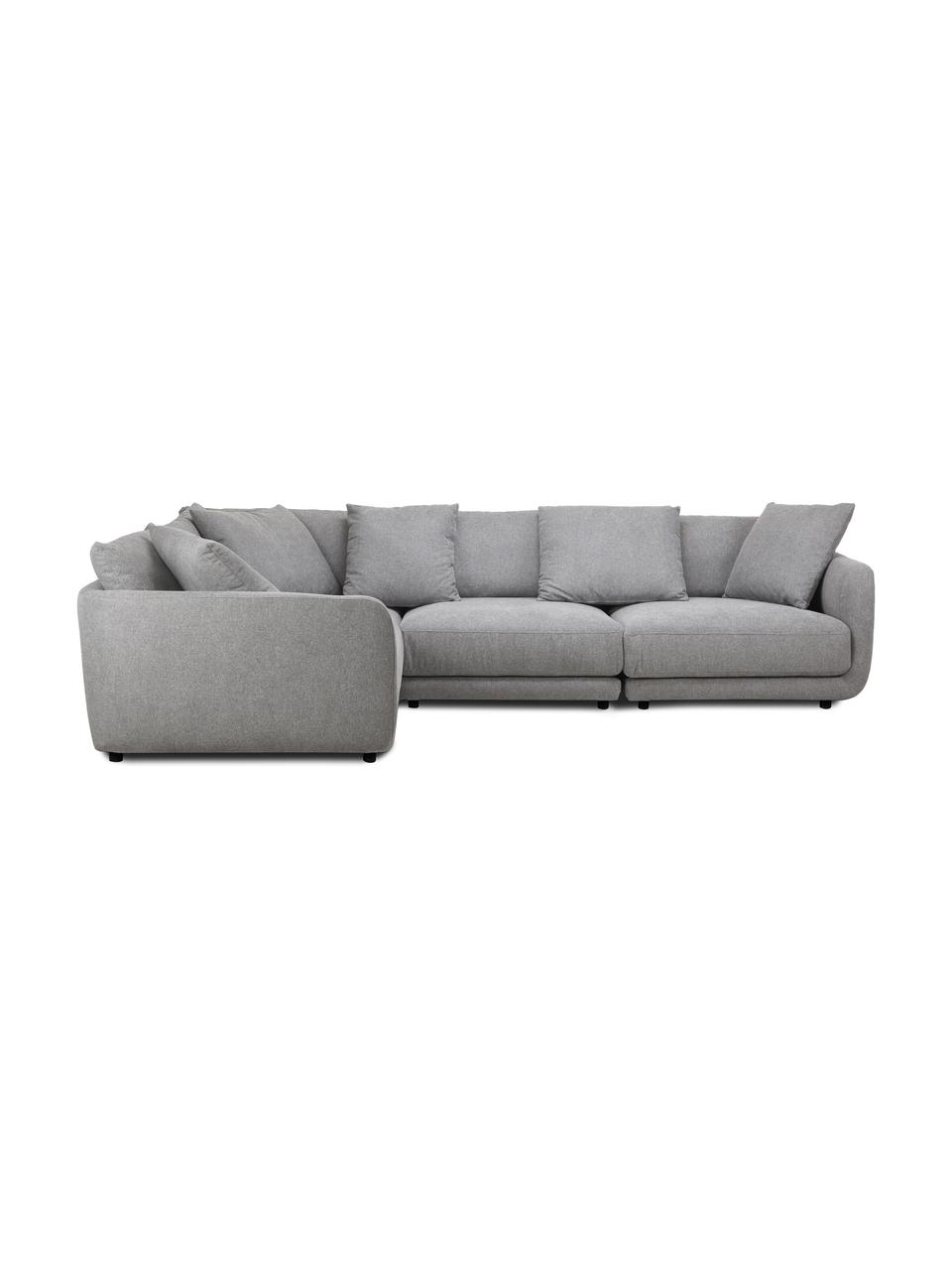 Divano angolare componibile in tessuto grigio Jasmin, Rivestimento: 85% poliestere, 15% nylon, Struttura: legno massiccio di abete , Piedini: plastica, Tessuto grigio, Larg. 306 x Alt. 84 cm