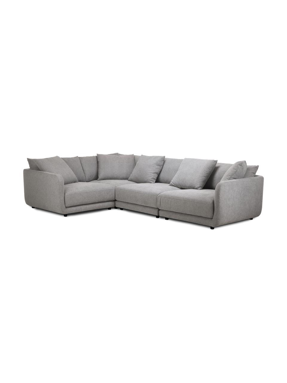 Divano angolare componibile in tessuto grigio Jasmin, Rivestimento: 85% poliestere, 15% nylon, Struttura: legno massiccio di abete , Piedini: plastica, Tessuto grigio, Larg. 306 x Alt. 84 cm