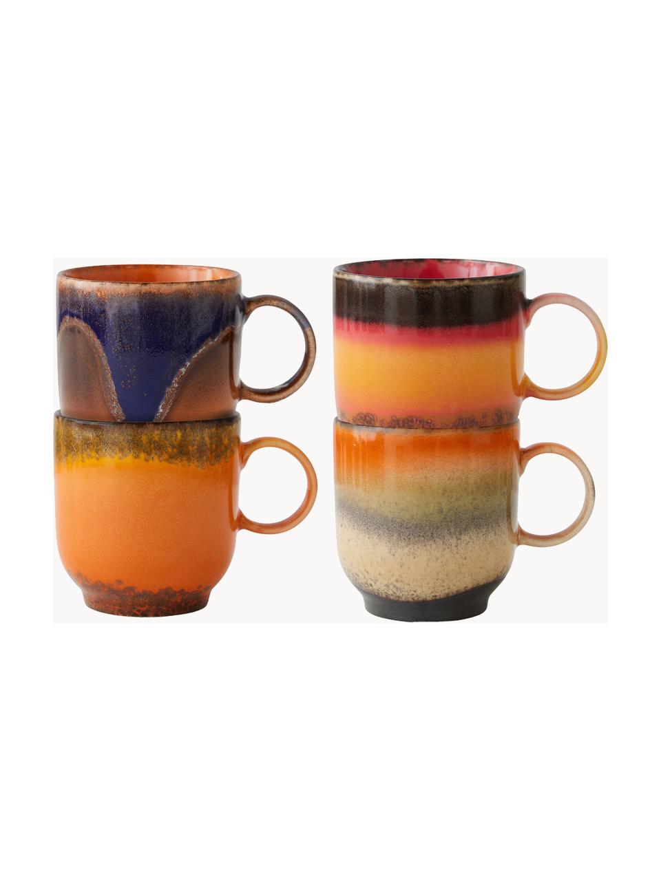Tasses en céramique faites à la main 70's, 4 élém., Céramique, Multicolore, Ø 11 x haut. 8 cm, 230 ml
