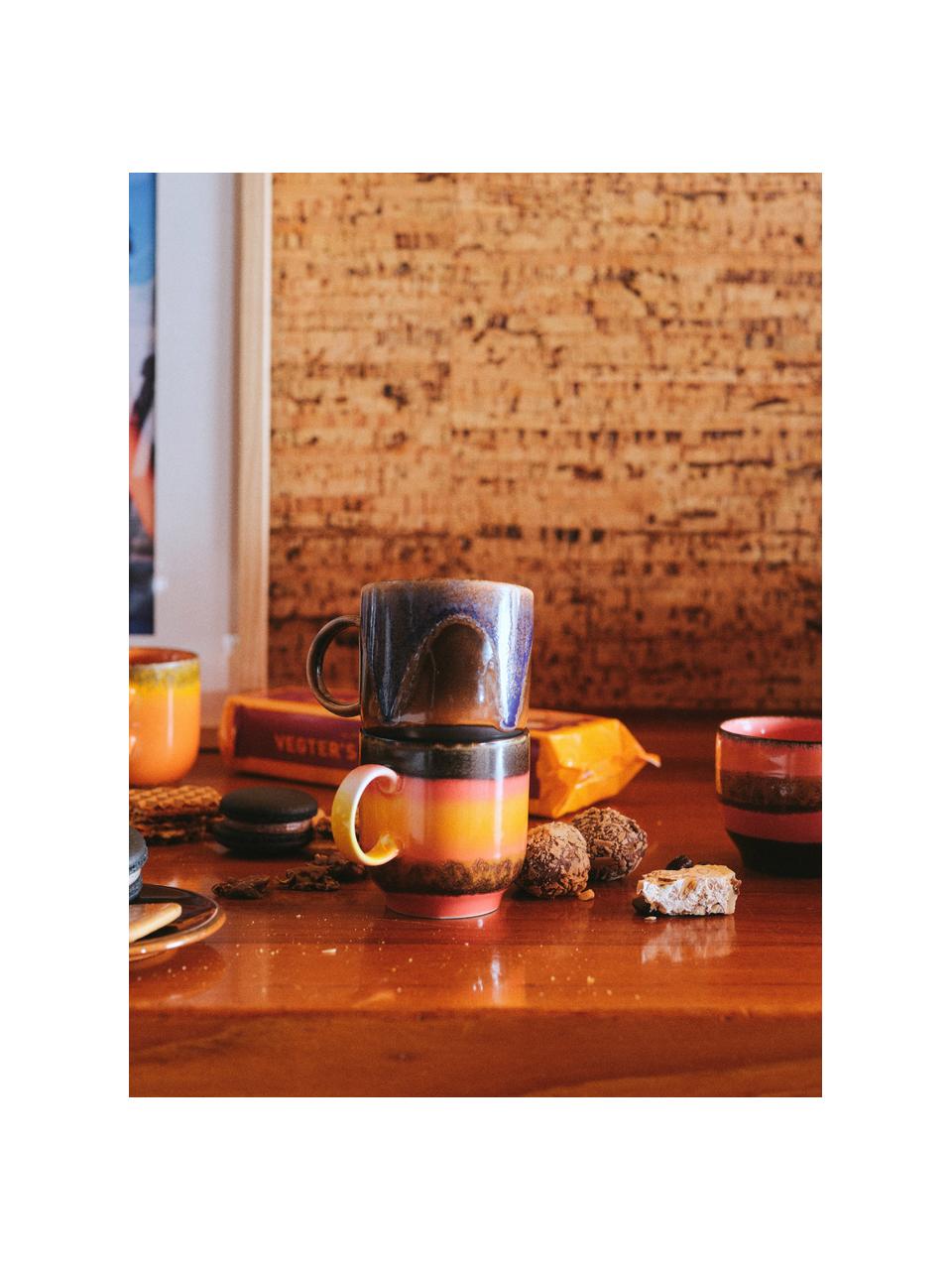 Handgemaakte keramische kopjes 70's, set van 4, Keramiek, Meerkleurig, Ø 11 x H 16 cm