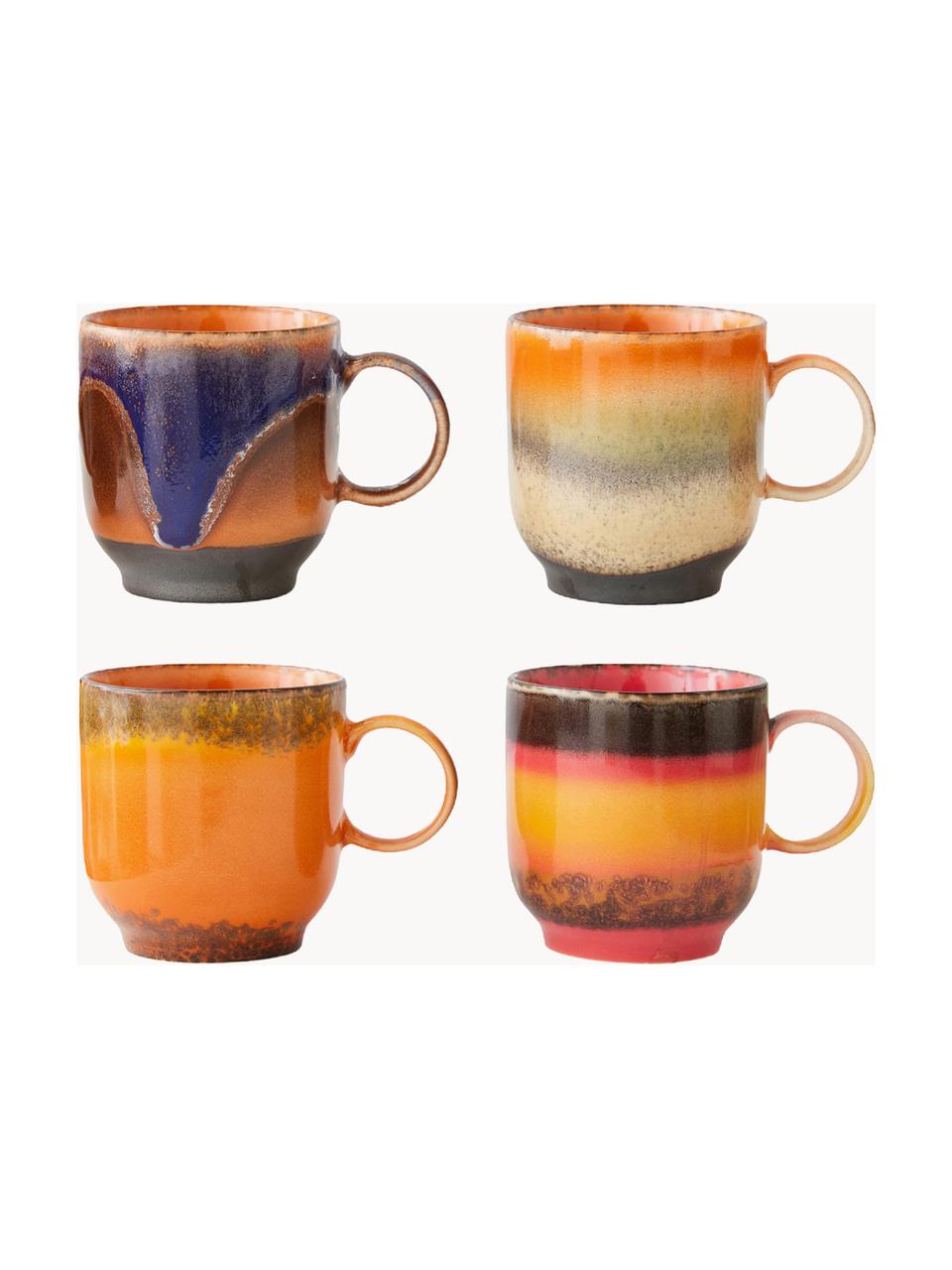 Set di 4 tazze in ceramica fatte a mano 70's, Ceramica, Multicolore, Ø 11 x Alt. 8 cm, 230 ml